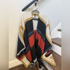 WORTH Geometric Patterned Poncho - Black, Red, Gold, Cream